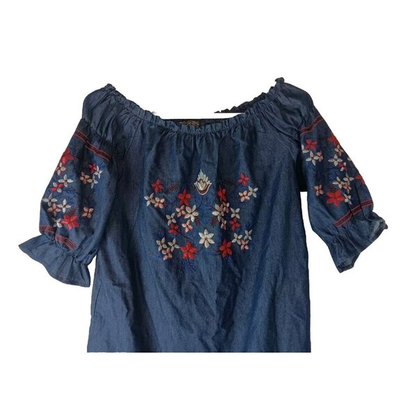 J Gee Women's Blue Dress cold shoulder 1X Large embroidered - Picture 2 of 11